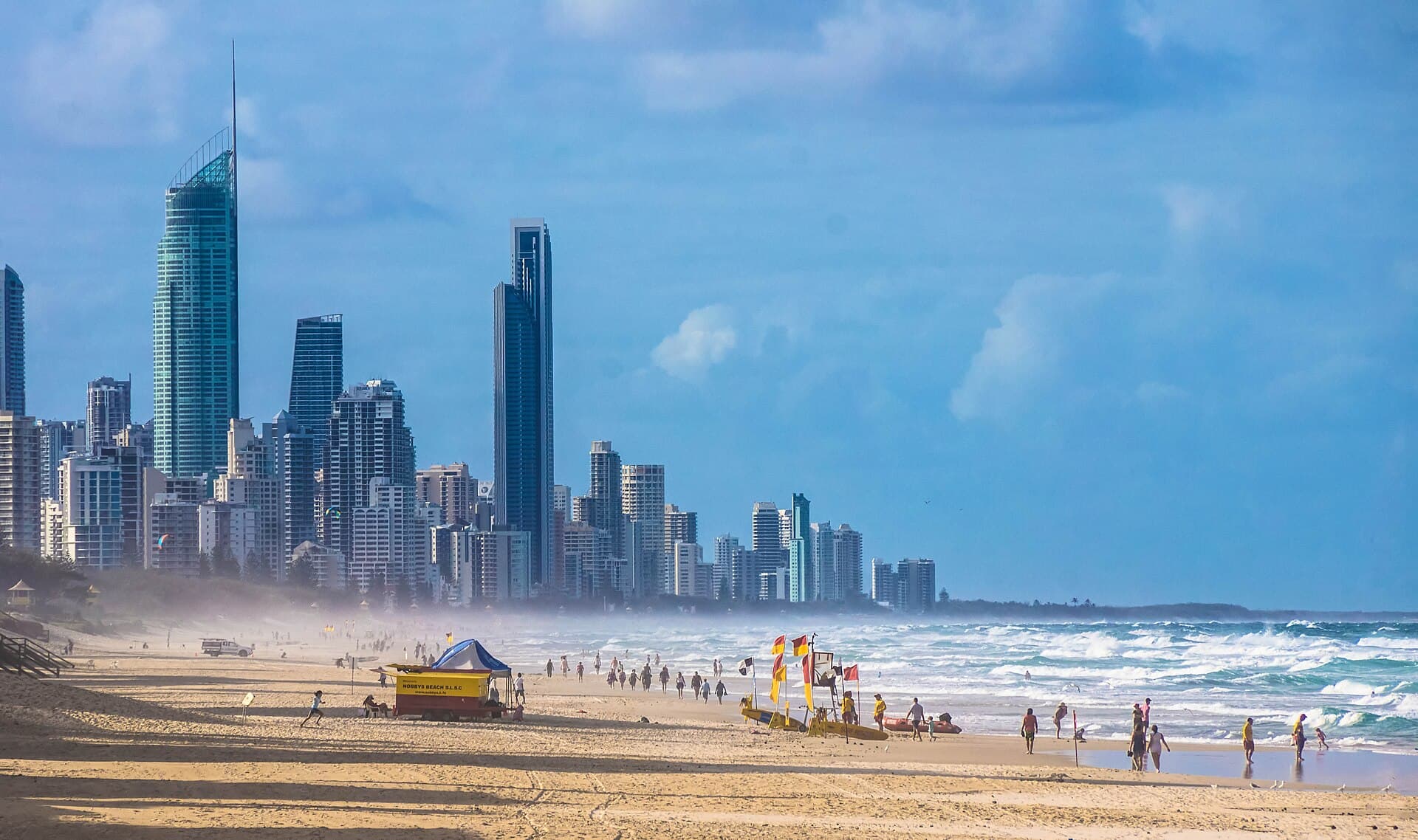 Gold Coast high-rise skyline behind a long surf beach, Queensland